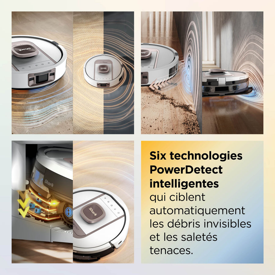 Robot aspirateur et laveur Shark ThermaCharged PowerDetect avec séchage à chaud – Blanc