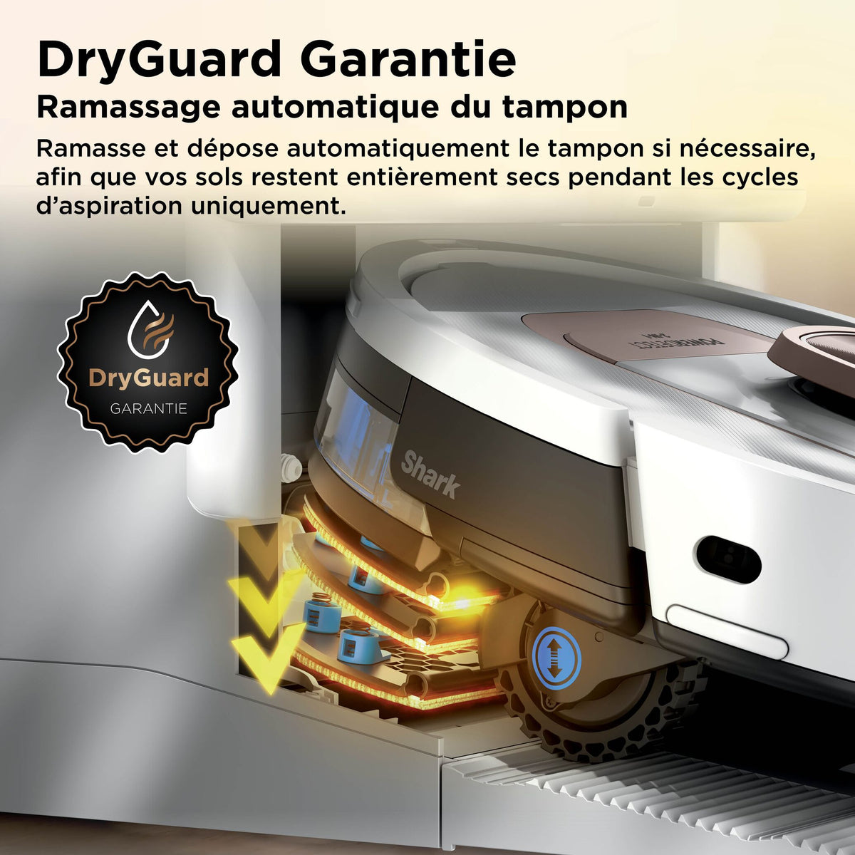Robot aspirateur et laveur Shark ThermaCharged PowerDetect avec séchage à chaud – Blanc