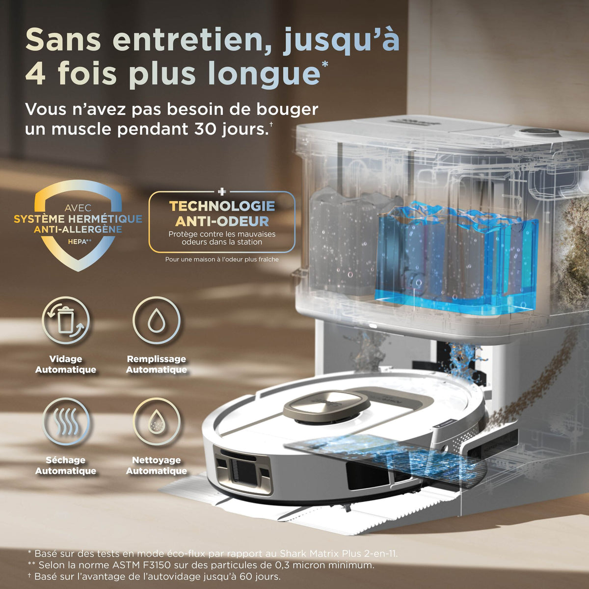 Robot aspirateur et laveur Shark ThermaCharged PowerDetect avec séchage à chaud – Blanc