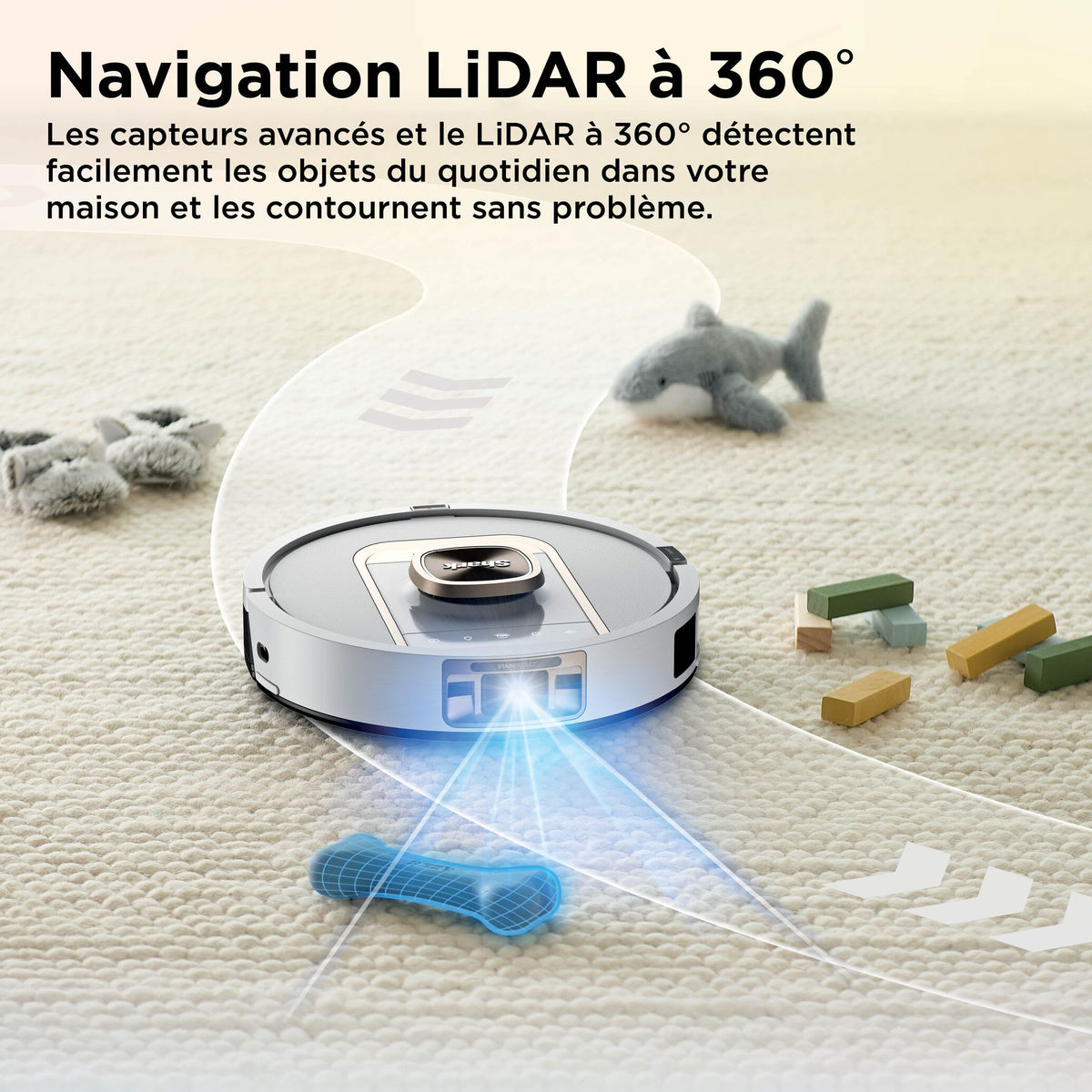 Robot aspirateur et laveur Shark ThermaCharged PowerDetect avec séchage à chaud – Blanc