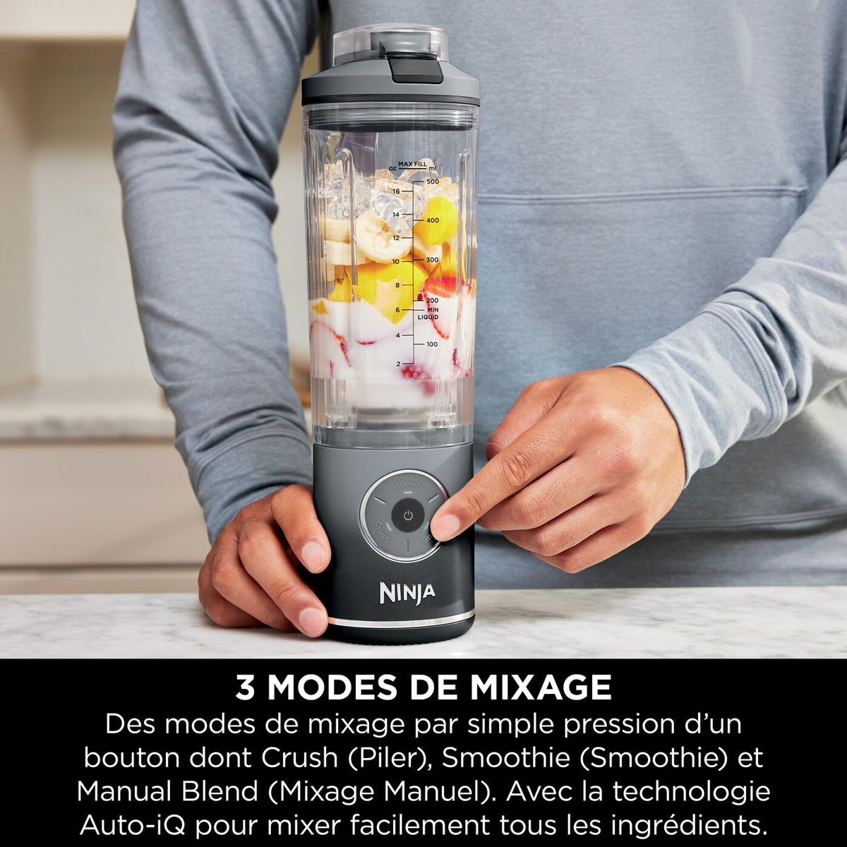 Pack Blender portable sans fil Ninja Blast Max 700 ml Gris et Ventilateur portable avec brume Shark FlexBreeze HydroGo Gris