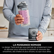 Pack Blender portable sans fil Ninja Blast Max 700 ml Gris et Ventilateur portable avec brume Shark FlexBreeze HydroGo Gris