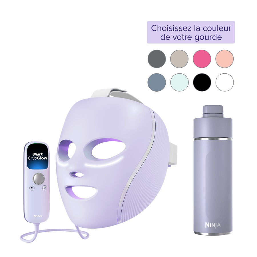 Pack Masque LED Shark CryoGlow Lilas + Gourde isotherme Ninja Thirsti 700 ml (couleur au choix)