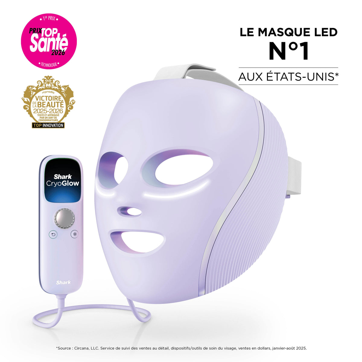 Masque LED Shark CryoGlow avec rafraîchissement du contour des yeux - Lilas doux