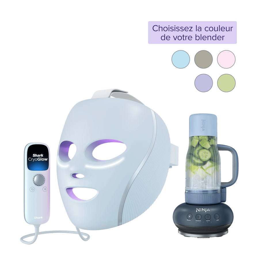 Pack Masque LED Shark CryoGlow bleu + Blender Gourde Ninja BlendBOSS (couleur au choix)