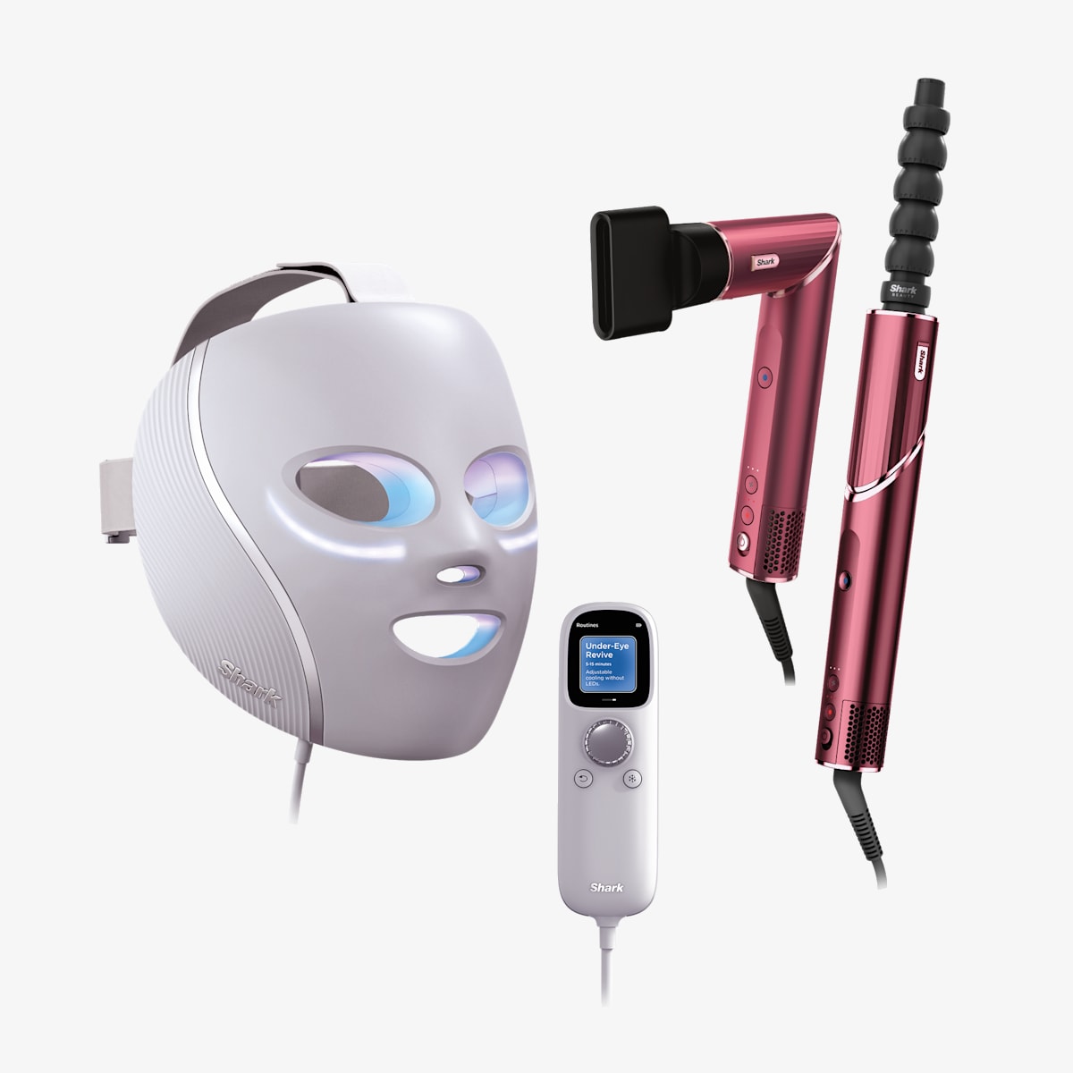 Pack Masque LED CryoGlow Lilas et Styler & Sèche-Cheveux FlexStyle Cerise Noire