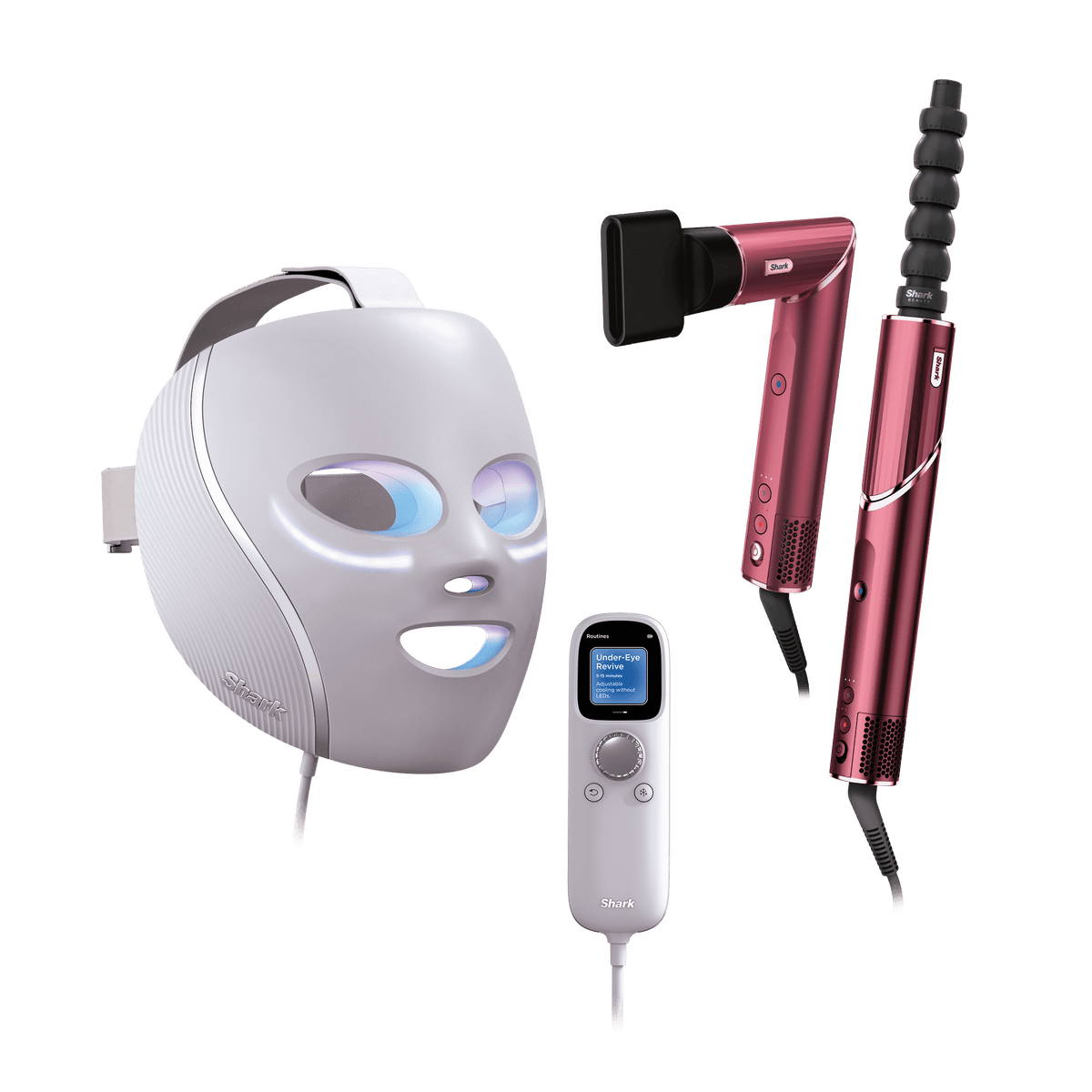 Pack Masque LED CryoGlow Lilas et Styler & Sèche-Cheveux FlexStyle Cerise Noire