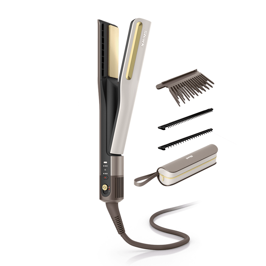 Lisseur + Sèche-cheveux Shark SilkiPro Straight tout-en-un, avec étui de rangement résistant à la chaleur - Moka métallisé