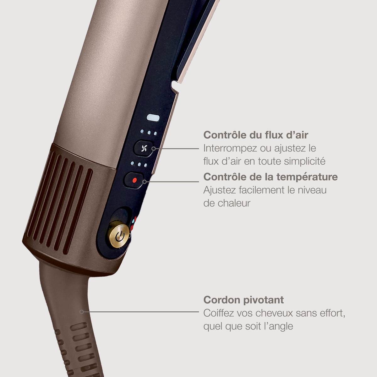 Lisseur + Sèche-cheveux Shark SilkiPro Straight tout-en-un, avec étui de rangement résistant à la chaleur - Moka métallisé