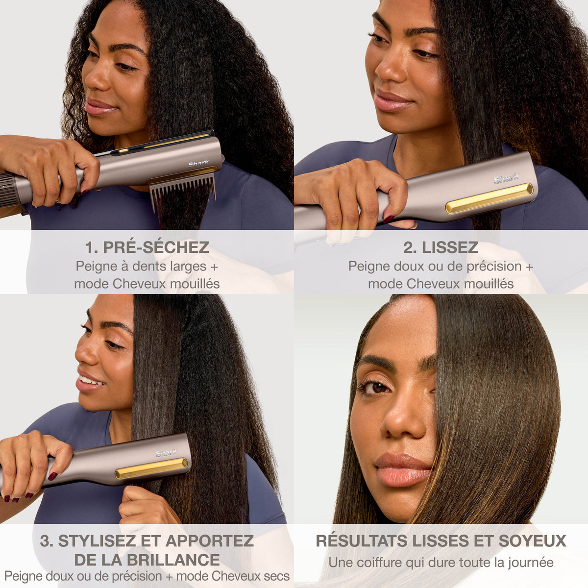 Lisseur + Sèche-cheveux Shark SilkiPro Straight tout-en-un, avec étui de rangement résistant à la chaleur - Moka métallisé