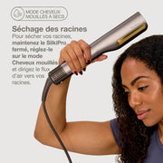 Lisseur + Sèche-cheveux Shark SilkiPro Straight tout-en-un, avec étui de rangement résistant à la chaleur - Moka métallisé
