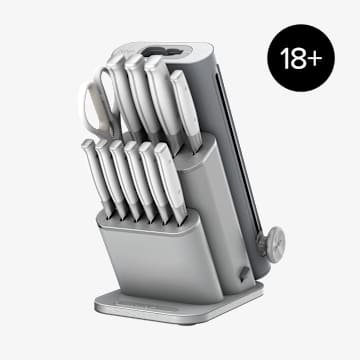 Bloc Couteaux Ninja Staysharp De 13%C2%A0pieces Avec Aiguiseur Amovible   Blancgris