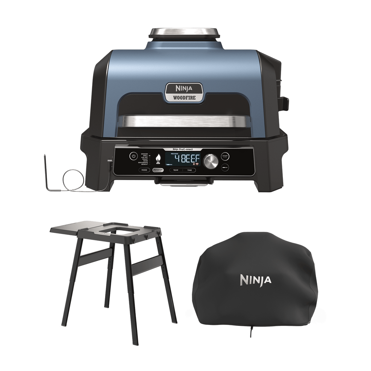 Pack Barbecue électrique et fumoir Ninja Woodfire Pro Connect XL avec support et housse