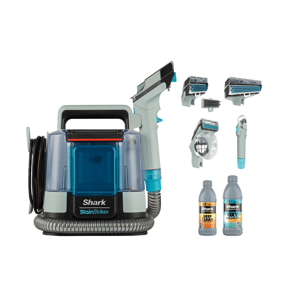 Shark StainStriker Nettoyeur tâches 5 accessoires, pour animaux, suceur plat et tuyaux, 2 formules de nettoyage pour enlever les taches, les odeurs et la saleté, poids léger, 450W, Cuivre, PX200EUCP