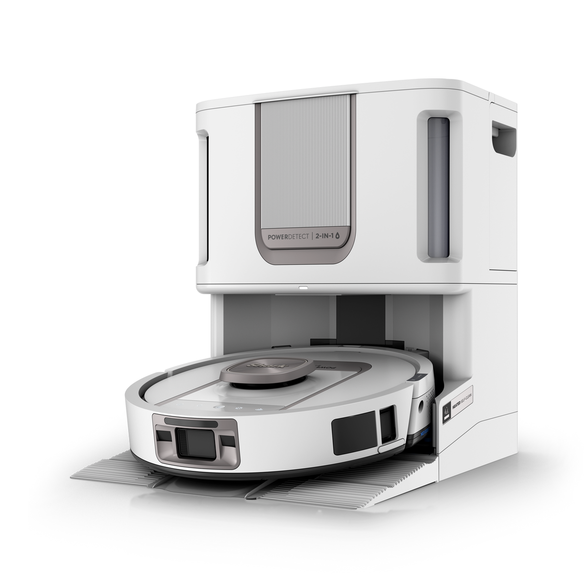 Robot aspirateur et laveur Shark ThermaCharged PowerDetect avec séchage à chaud – Blanc