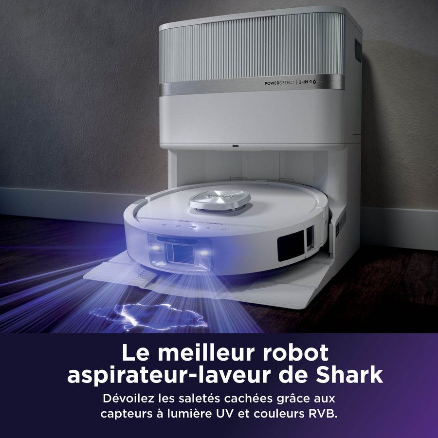 Robot aspirateur laveur 2-en-1 Shark PowerDetect UV Reveal – Blanc