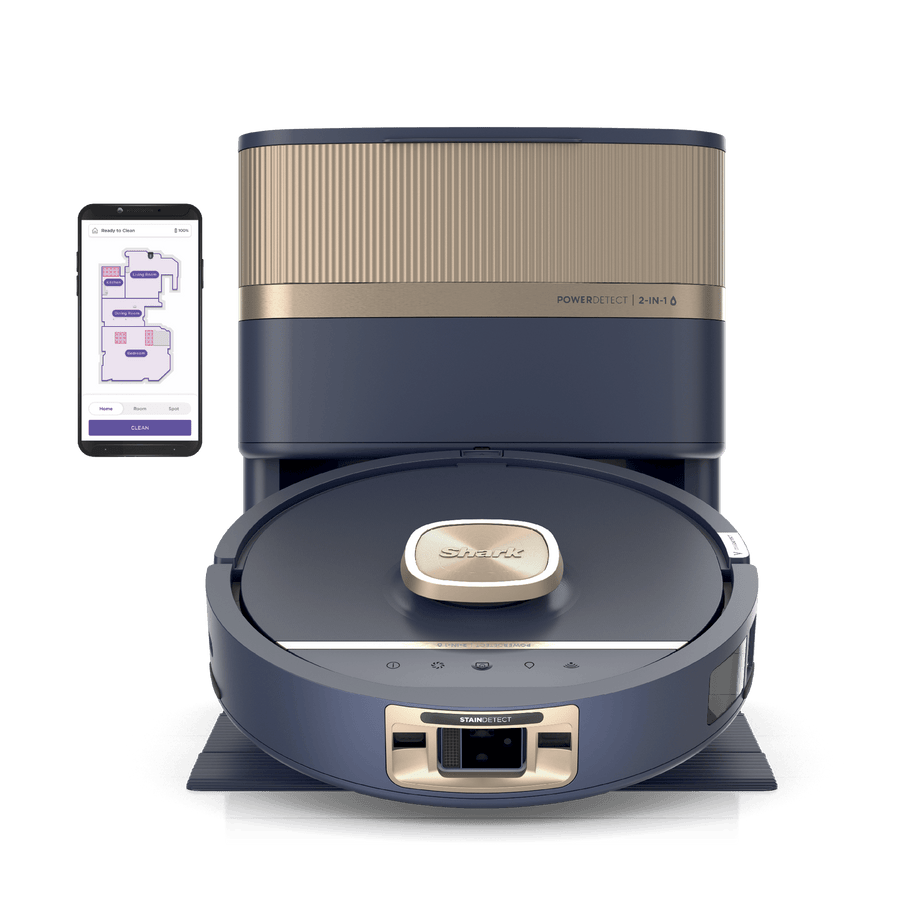 Shark PowerDetect Luxe UV Reveal, robot aspirateur laveur 2-en-1, Bleu