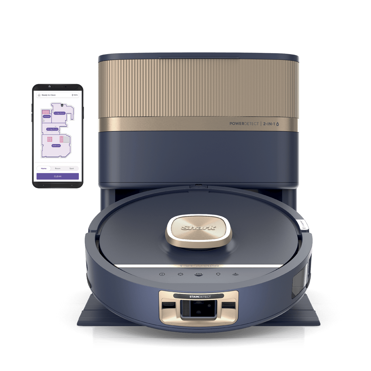 Shark PowerDetect Luxe UV Reveal, robot aspirateur laveur 2-en-1, Bleu