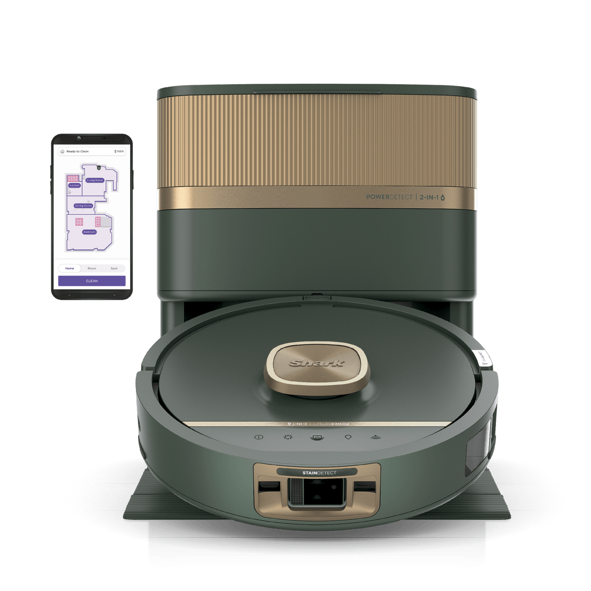 Shark PowerDetect Luxe UV Reveal, robot aspirateur laveur 2-en-1, Vert
