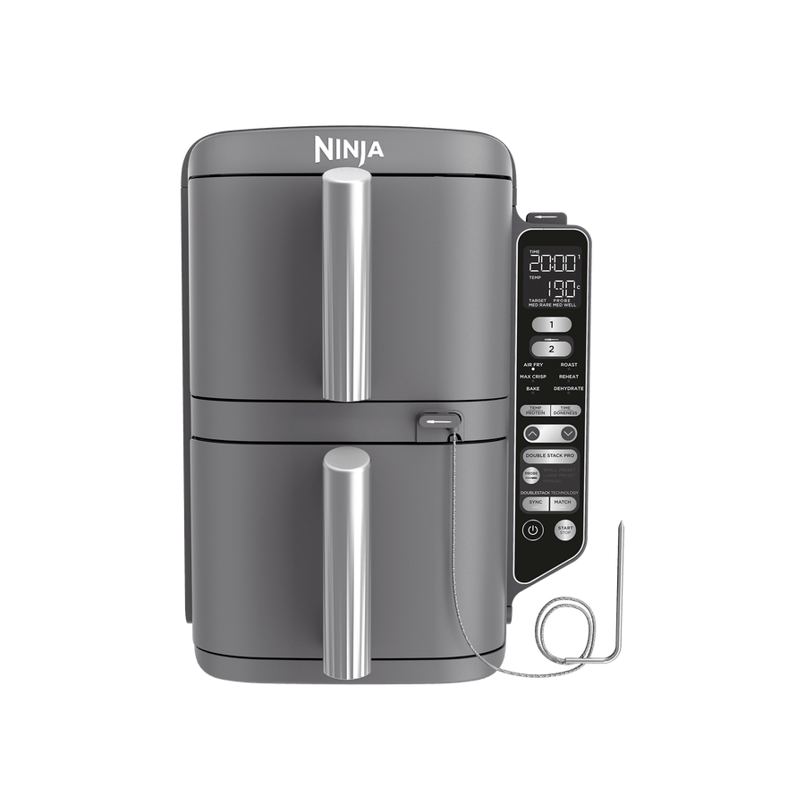 Air Fryer Ninja DoubleStack XL, verticale, thermosonde intelligente, 9.5L, 6-en-1 – Gris