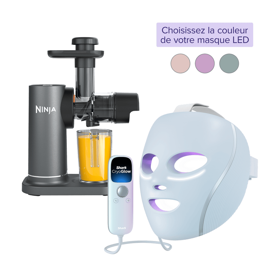 Pack Extracteur de Jus à froid, Râpe & Trancheuse et Masque LED Cryo Glow (couleur au choix)