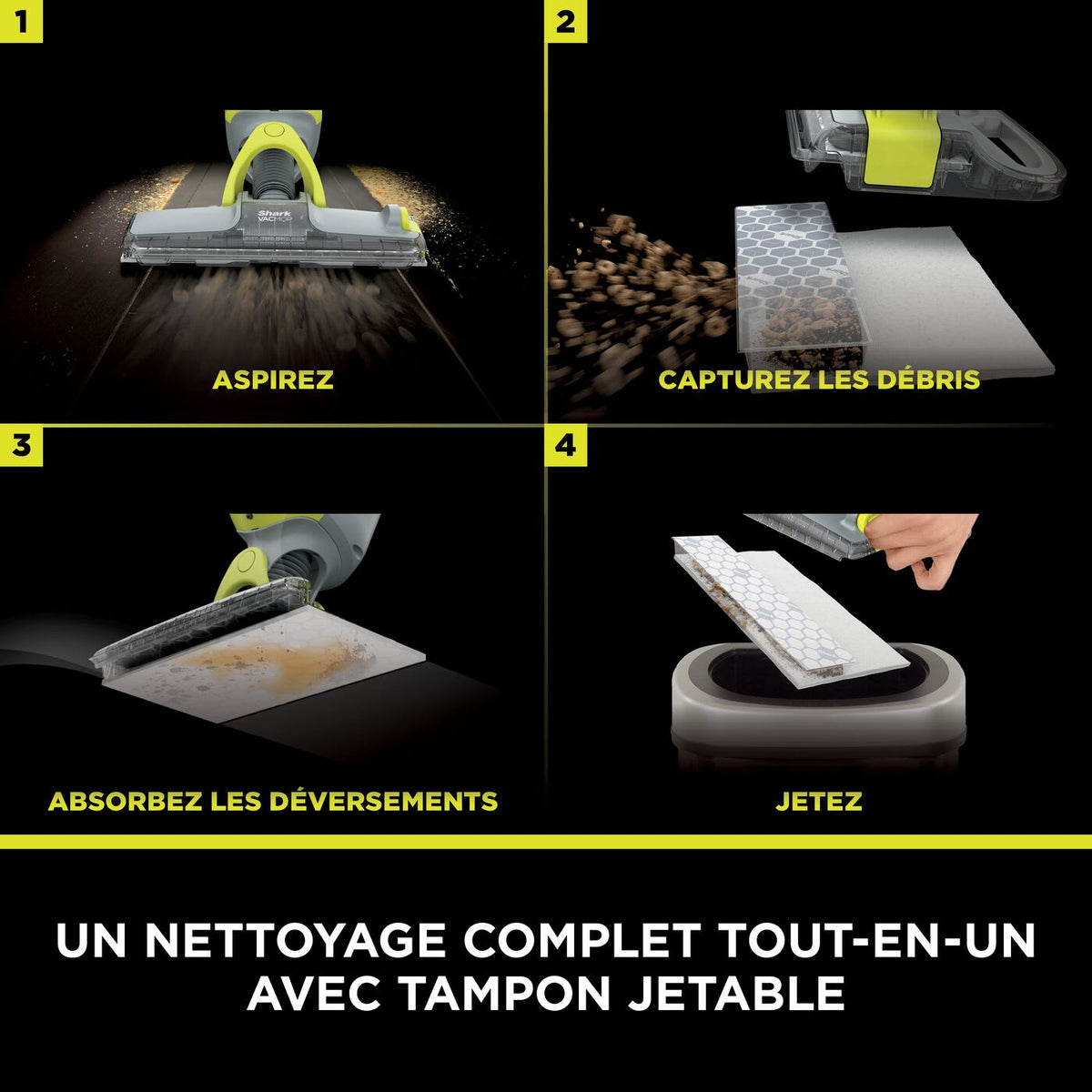 Balai laveur sans fil 2-en-1 Shark VacMop avec tampons jetables